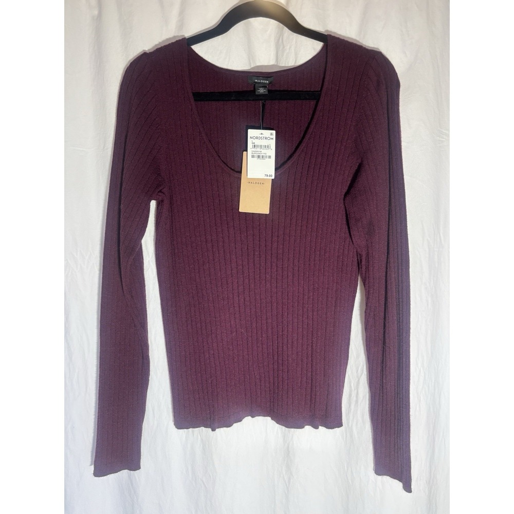Halogen Shirt Sweater Womens Large Burgundy Pullover Ribbed Long‎ Sleeve G19